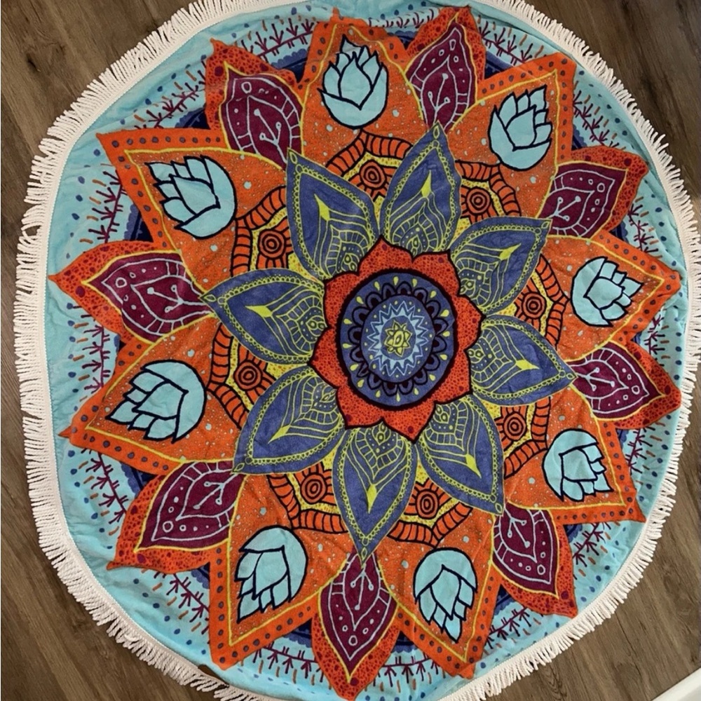 Pura Vida Colorful Mandala Round beach towel